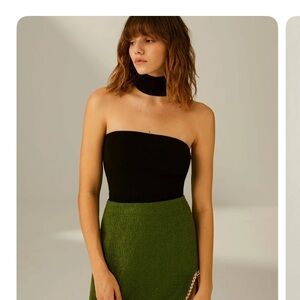 Commense Black strapless top with racer back / Textured Fabric